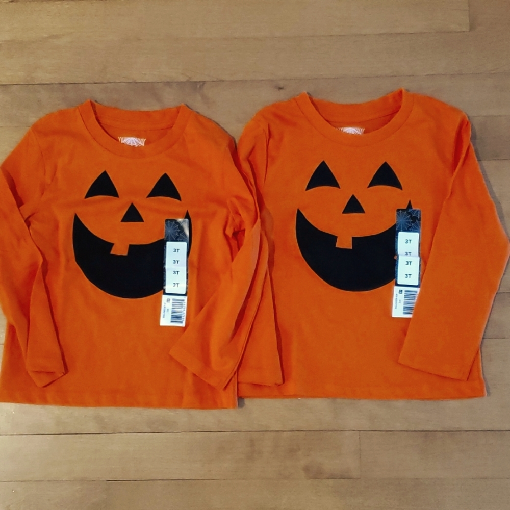 Lot of 2 Toddler Boys Girls Halloween Jack O Lantern T-Shirts Size 3T or 4T NWT